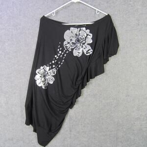 Drama Gold Top Womens Large Asymmetrical Ruffle Silver Floral Made in USA